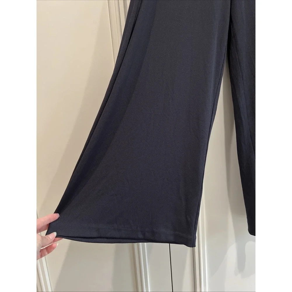 Kensie Black Ribbed‎ Wide Leg Pull On Pants Comfy Capsule Stretch Minimalist